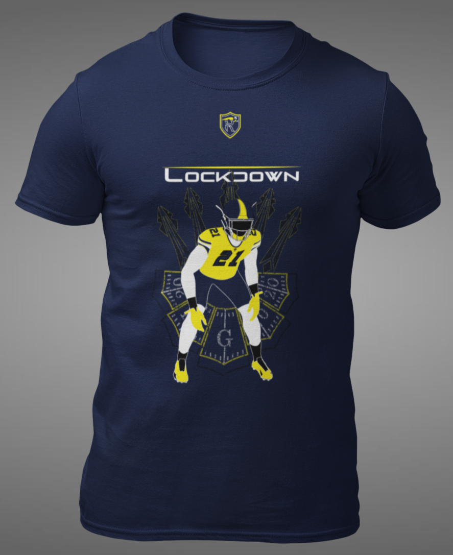 Navy football t-shirt with cornerback drip