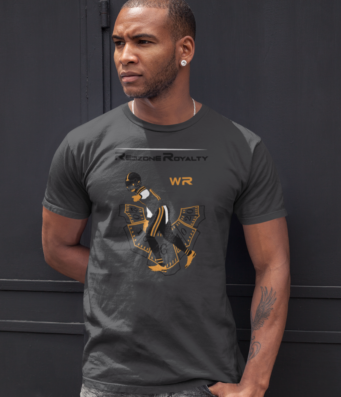 charcoal football drip t-shirt with wide receiver