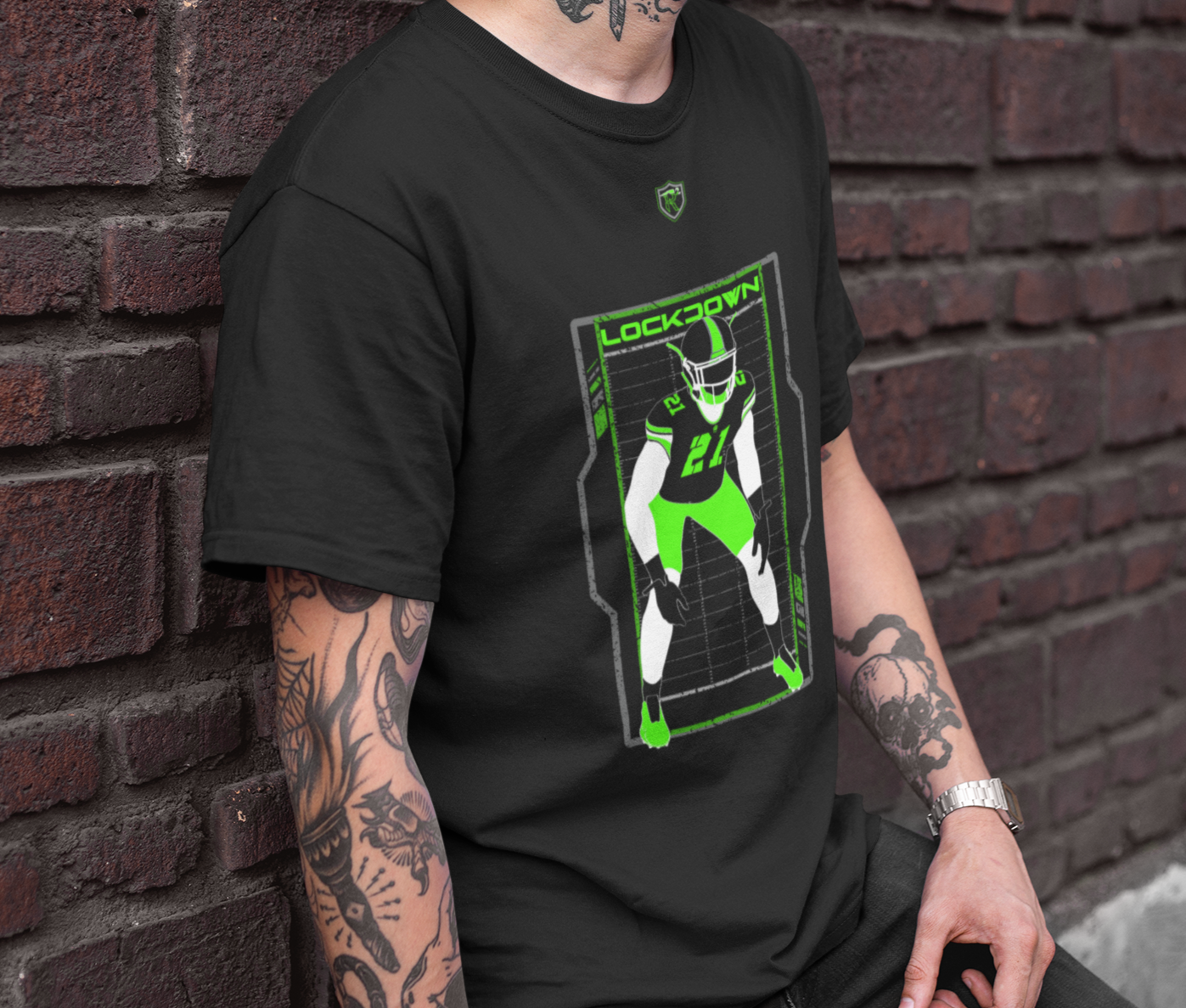 football drip t-shirt with cornerback